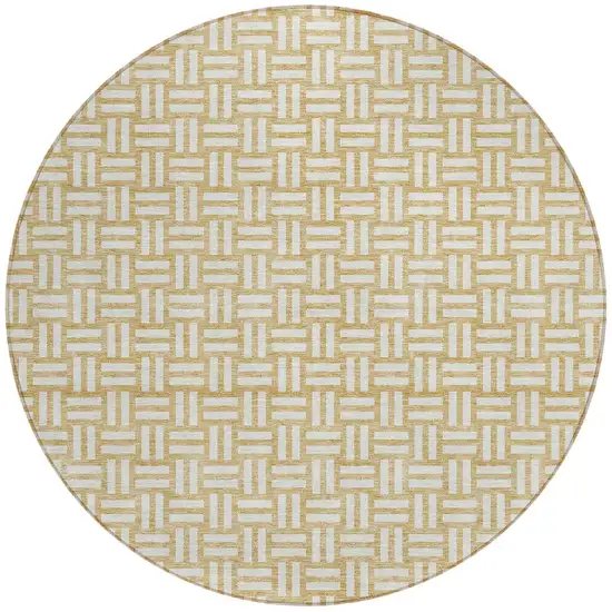 8' Gold And Beige Round Geometric Washable Indoor Outdoor Area Rug Photo 6