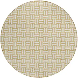 Photo of 8' Gold And Beige Round Geometric Washable Indoor Outdoor Area Rug