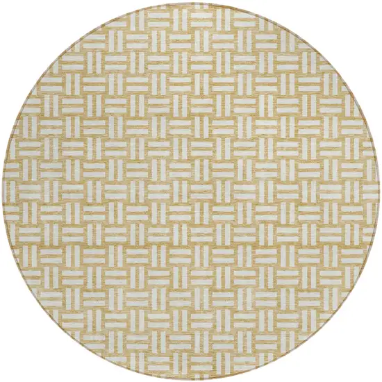 8' Gold And Beige Round Geometric Washable Indoor Outdoor Area Rug Photo 2