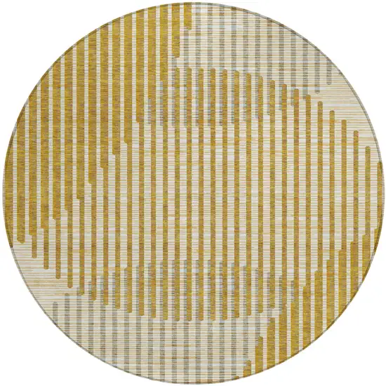 8' Gold And Beige Round Geometric Washable Indoor Outdoor Area Rug Photo 2