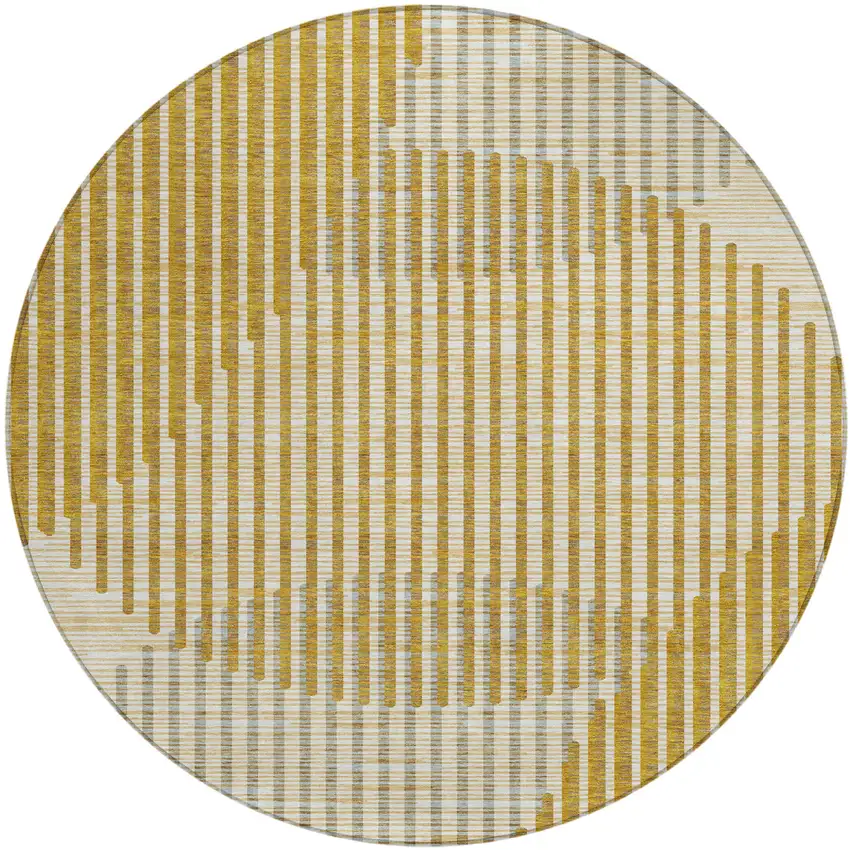 8' Gold And Beige Round Geometric Washable Indoor Outdoor Area Rug Photo 2