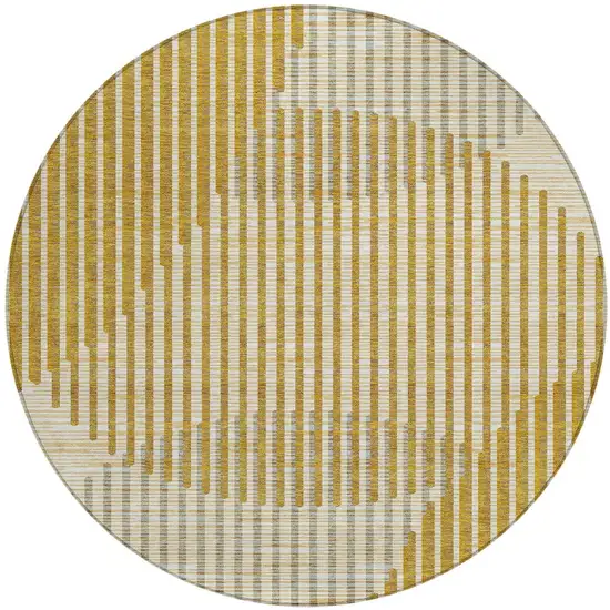 8' Gold And Beige Round Geometric Washable Indoor Outdoor Area Rug Photo 6
