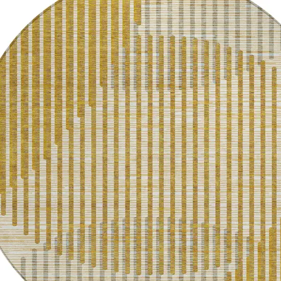 8' Gold And Beige Round Geometric Washable Indoor Outdoor Area Rug Photo 5