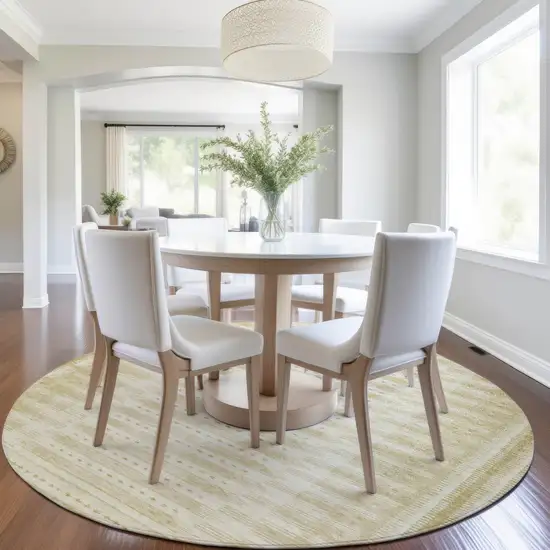 8' Gold And Beige Round Geometric Washable Indoor Outdoor Area Rug Photo 7