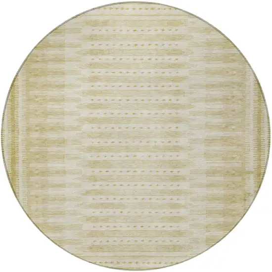 8' Gold And Beige Round Geometric Washable Indoor Outdoor Area Rug Photo 3