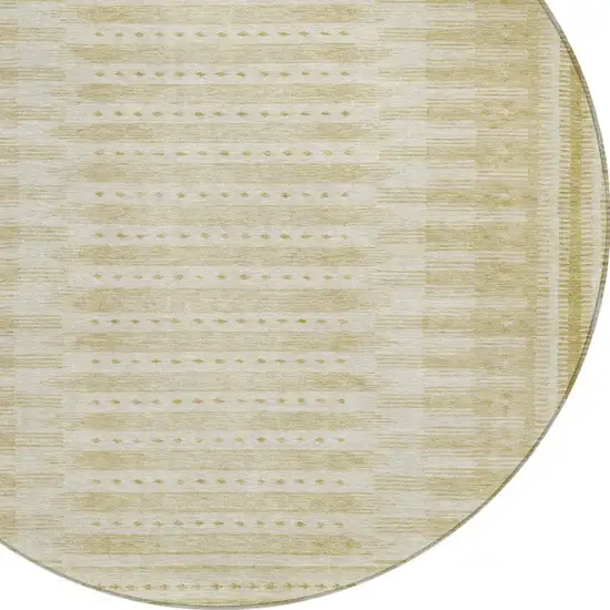 8' Gold And Beige Round Geometric Washable Indoor Outdoor Area Rug Photo 9