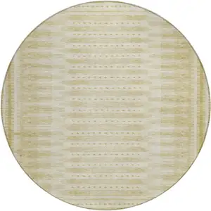 Photo of 8' Gold And Beige Round Geometric Washable Indoor Outdoor Area Rug