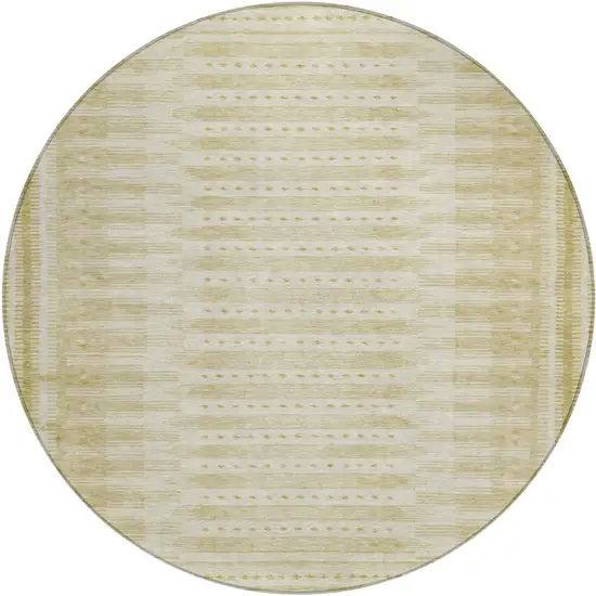 8' Gold And Beige Round Geometric Washable Indoor Outdoor Area Rug Photo 1