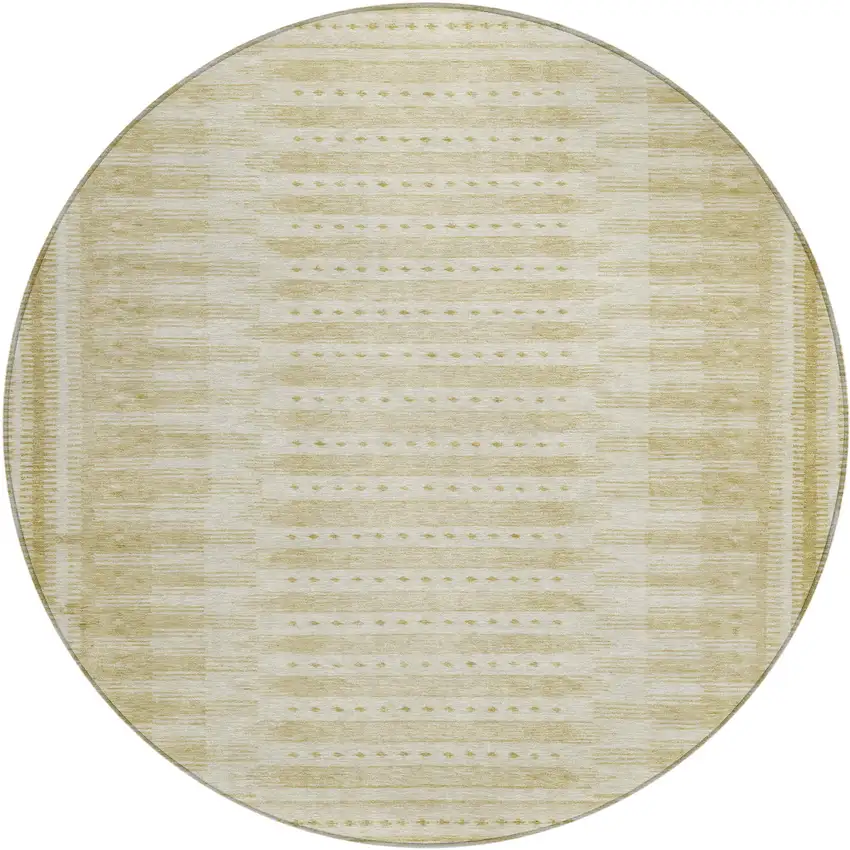 8' Gold And Beige Round Geometric Washable Indoor Outdoor Area Rug Photo 1