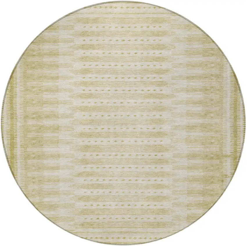 8' Gold And Beige Round Geometric Washable Indoor Outdoor Area Rug Photo 4
