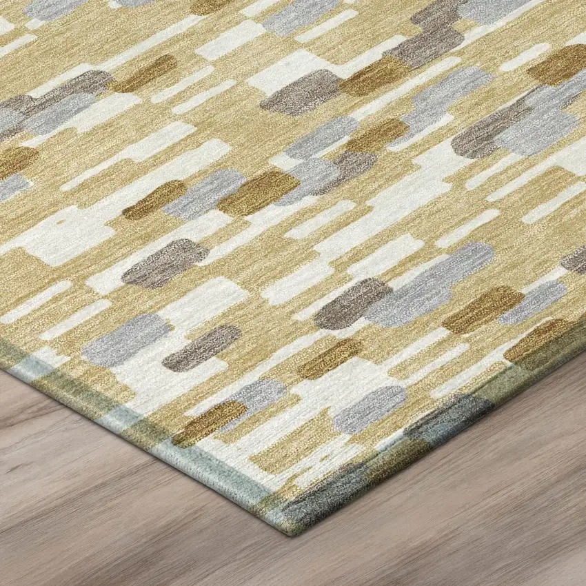 8' Gold And Beige Round Geometric Washable Indoor Outdoor Area Rug Photo 4