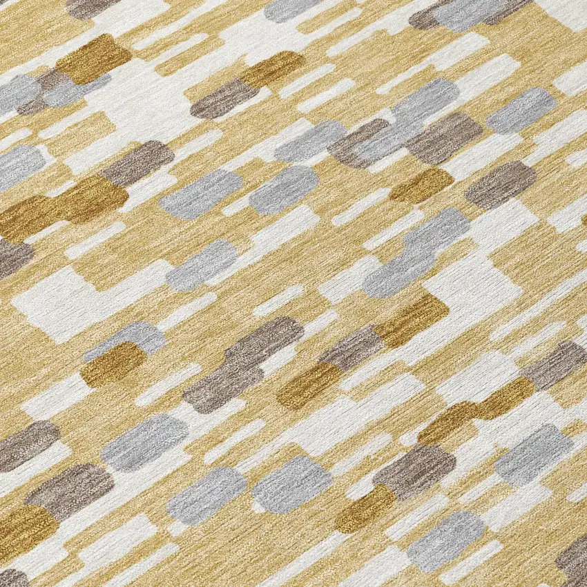 8' Gold And Beige Round Geometric Washable Indoor Outdoor Area Rug Photo 5