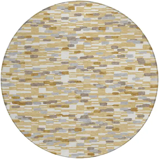 8' Gold And Beige Round Geometric Washable Indoor Outdoor Area Rug Photo 2