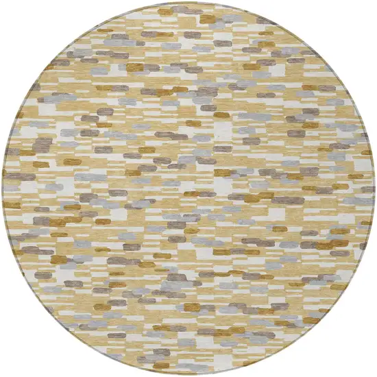 8' Gold And Beige Round Geometric Washable Indoor Outdoor Area Rug Photo 3
