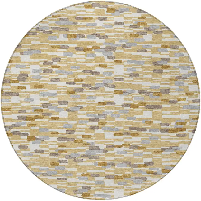 8' Gold And Beige Round Geometric Washable Indoor Outdoor Area Rug Photo 3