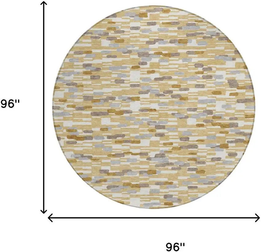 8' Gold And Beige Round Geometric Washable Indoor Outdoor Area Rug Photo 6
