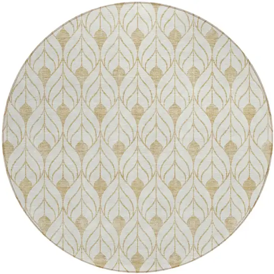 8' Gold And Beige Round Geometric Washable Indoor Outdoor Area Rug Photo 2