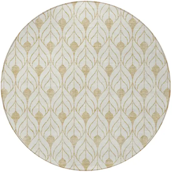 8' Gold And Beige Round Geometric Washable Indoor Outdoor Area Rug Photo 5