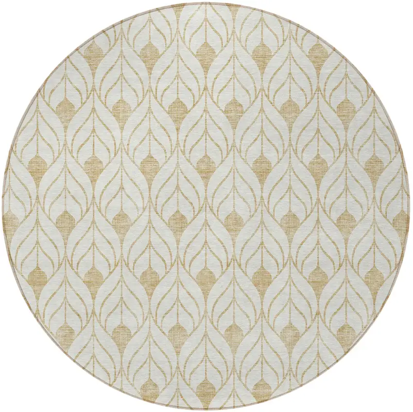 8' Gold And Beige Round Geometric Washable Indoor Outdoor Area Rug Photo 5