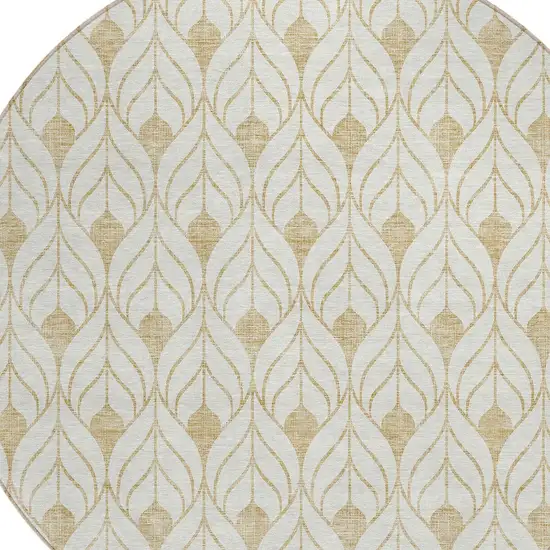 8' Gold And Beige Round Geometric Washable Indoor Outdoor Area Rug Photo 4