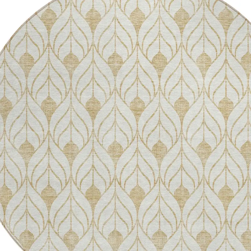 8' Gold And Beige Round Geometric Washable Indoor Outdoor Area Rug Photo 4