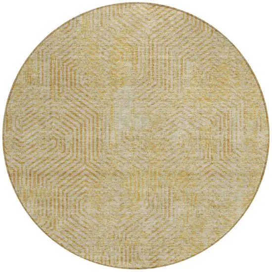 8' Gold And Beige Round Geometric Washable Indoor Outdoor Area Rug Photo 6