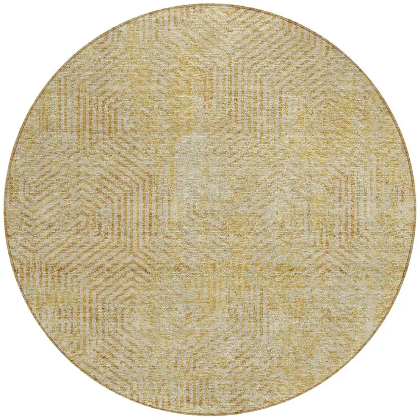 8' Gold And Beige Round Geometric Washable Indoor Outdoor Area Rug Photo 6