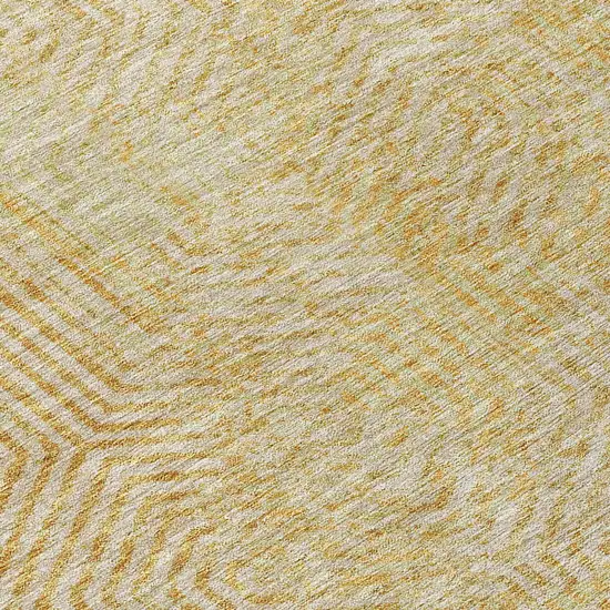 8' Gold And Beige Round Geometric Washable Indoor Outdoor Area Rug Photo 4