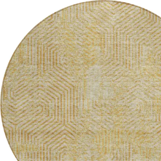 8' Gold And Beige Round Geometric Washable Indoor Outdoor Area Rug Photo 5