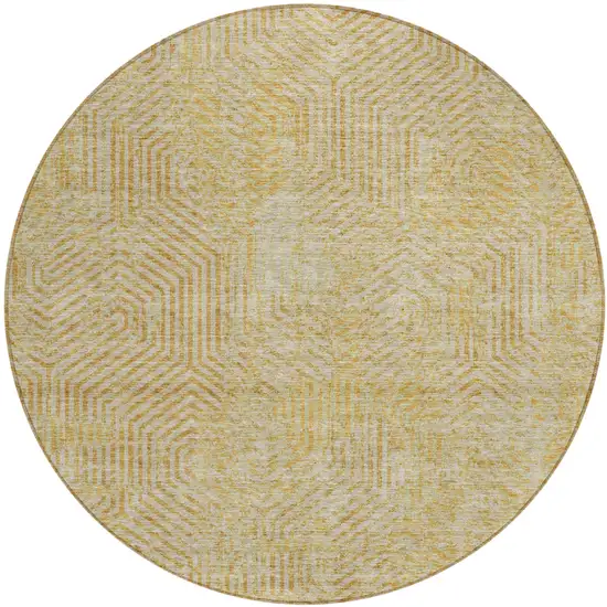 8' Gold And Beige Round Geometric Washable Indoor Outdoor Area Rug Photo 2