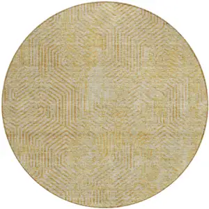 Photo of 8' Gold And Beige Round Geometric Washable Indoor Outdoor Area Rug