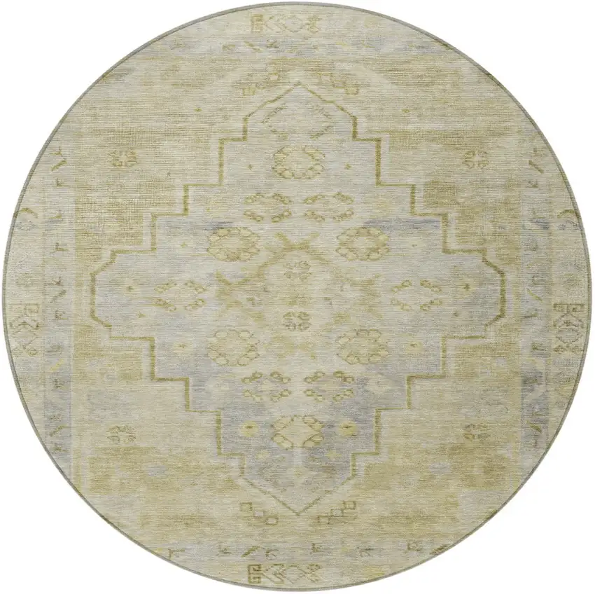 8' Gold And Beige Round Medallion Washable Indoor Outdoor Area Rug Photo 4