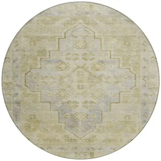8' Gold And Beige Round Medallion Washable Indoor Outdoor Area Rug Photo 3