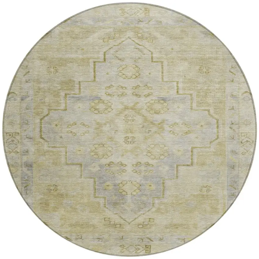 8' Gold And Beige Round Medallion Washable Indoor Outdoor Area Rug Photo 3