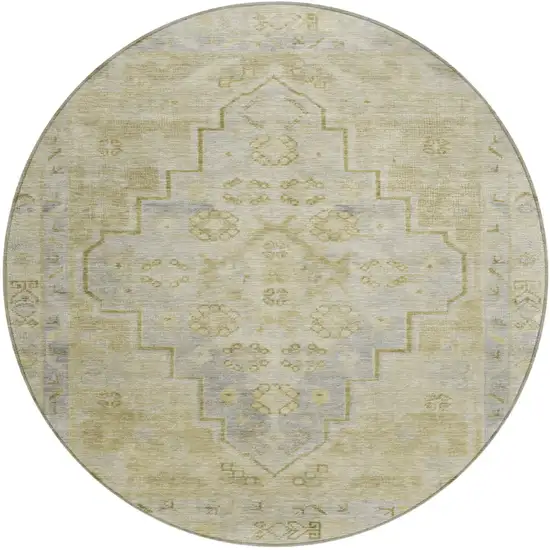 8' Gold And Beige Round Medallion Washable Indoor Outdoor Area Rug Photo 1