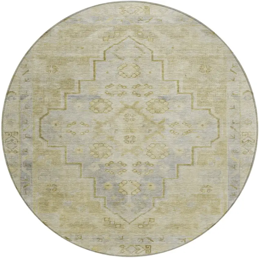 8' Gold And Beige Round Medallion Washable Indoor Outdoor Area Rug Photo 1