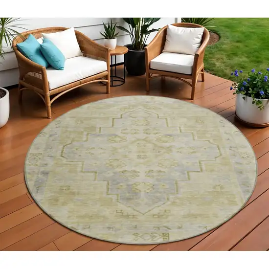 8' Gold And Beige Round Medallion Washable Indoor Outdoor Area Rug Photo 2