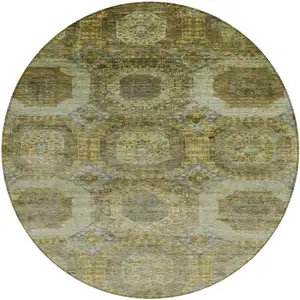 Photo of 8' Gold And Beige Round Medallion Washable Indoor Outdoor Area Rug