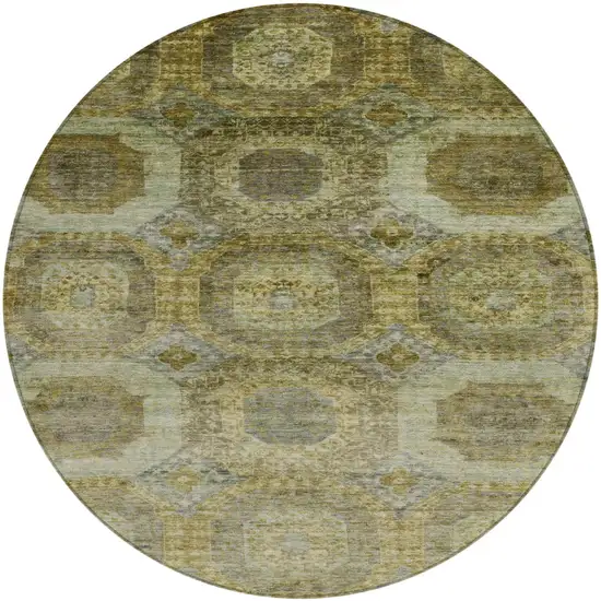 8' Gold And Beige Round Medallion Washable Indoor Outdoor Area Rug Photo 1