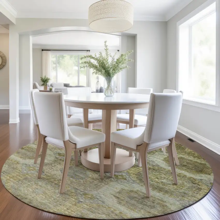 8' Gold And Beige Round Medallion Washable Indoor Outdoor Area Rug Photo 6