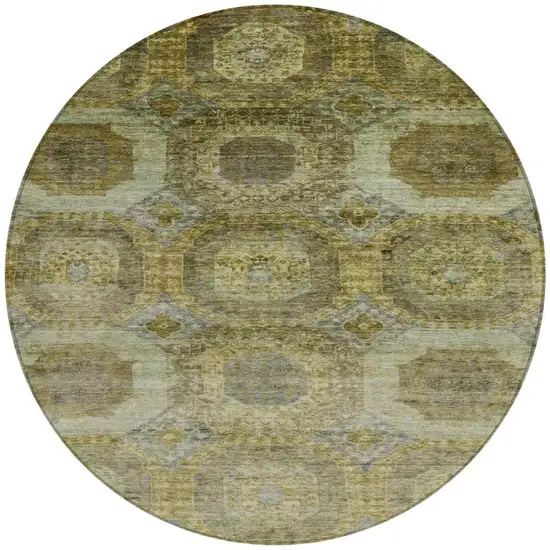 8' Gold And Beige Round Medallion Washable Indoor Outdoor Area Rug Photo 3