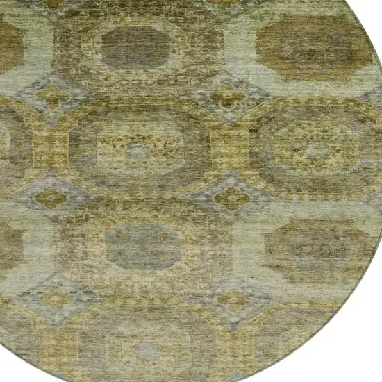 8' Gold And Beige Round Medallion Washable Indoor Outdoor Area Rug Photo 8