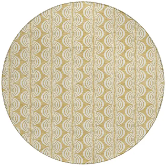 8' Gold And Beige Round Ogee Washable Indoor Outdoor Area Rug Photo 6