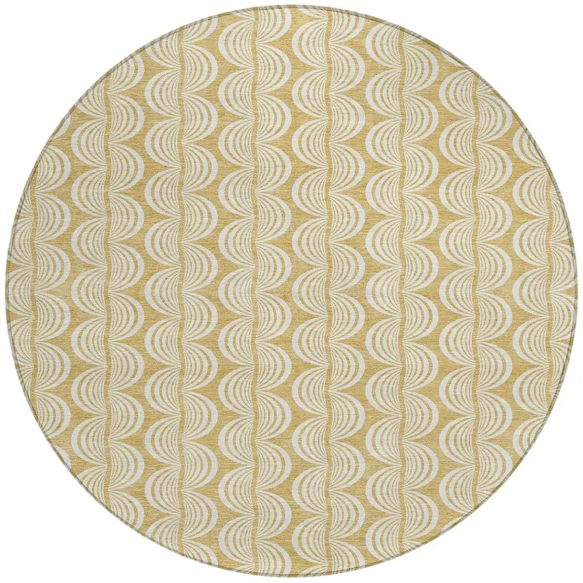 8' Gold And Beige Round Ogee Washable Indoor Outdoor Area Rug Photo 6
