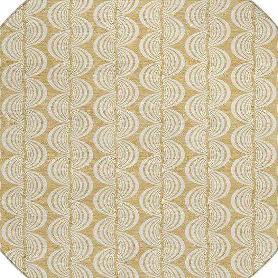 8' Gold And Beige Round Ogee Washable Indoor Outdoor Area Rug Photo 5
