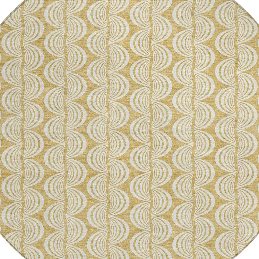 8' Gold And Beige Round Ogee Washable Indoor Outdoor Area Rug Photo 5
