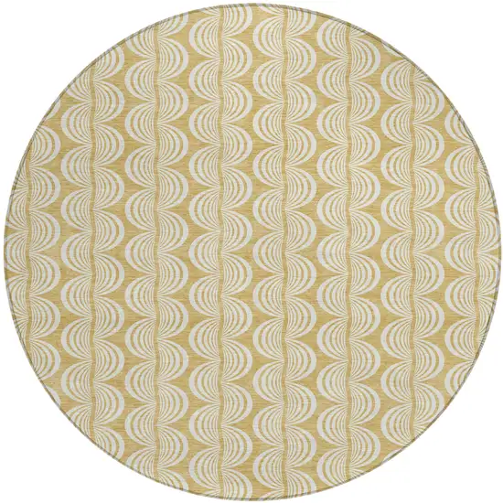 8' Gold And Beige Round Ogee Washable Indoor Outdoor Area Rug Photo 2