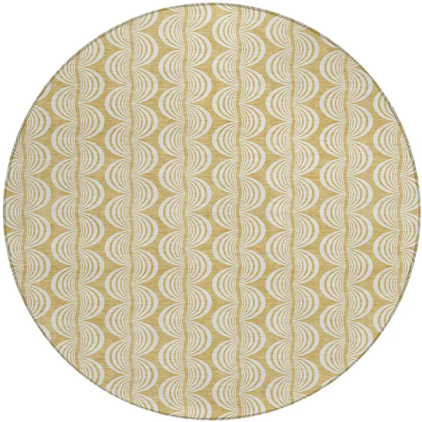 8' Gold And Beige Round Ogee Washable Indoor Outdoor Area Rug Photo 2