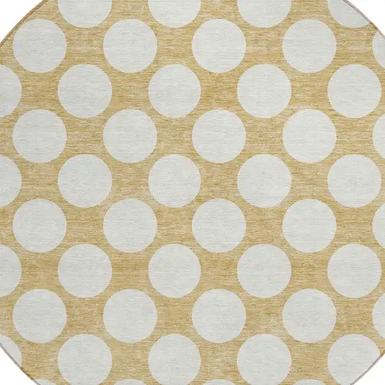 8' Gold And Beige Round Polka Dot Washable Indoor Outdoor Area Rug Photo 4