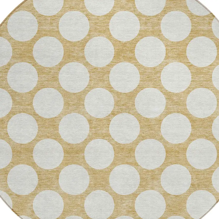 8' Gold And Beige Round Polka Dot Washable Indoor Outdoor Area Rug Photo 4